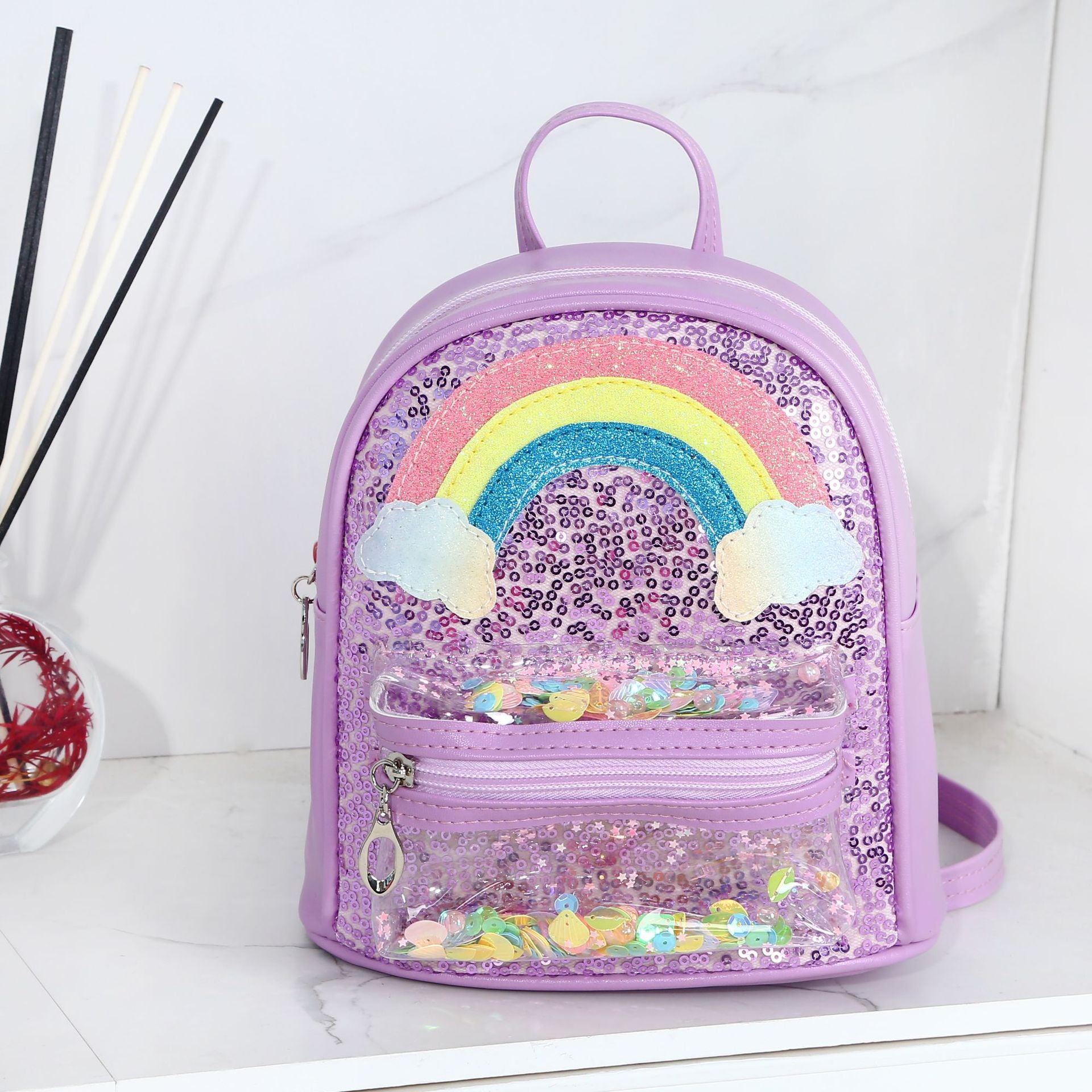 Mochila de arcoiris de lentejuelas para niños al por mayor